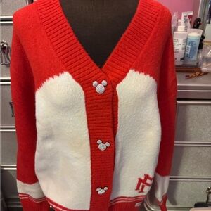 Disney Red and White Cardigan Sweater